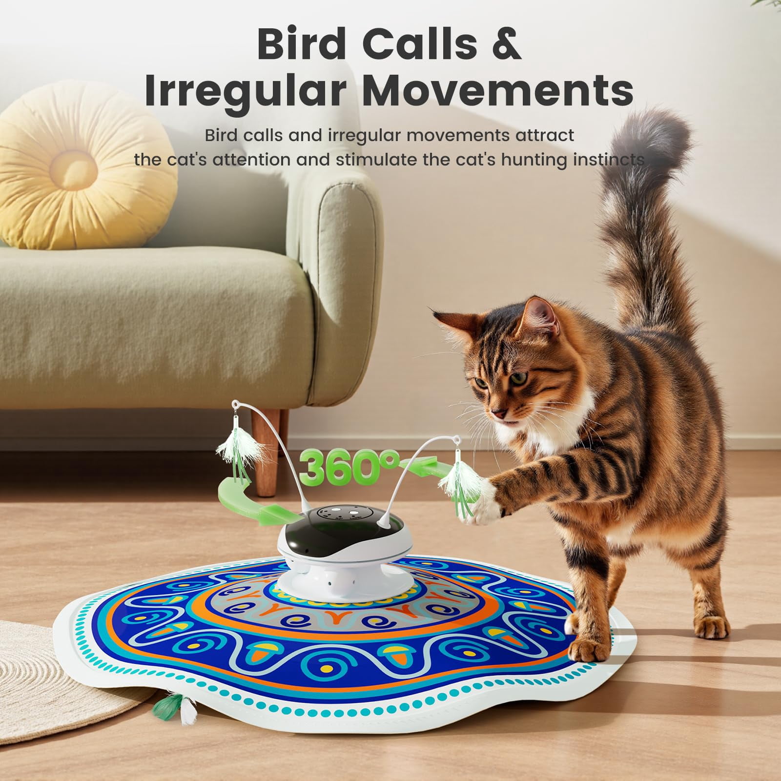 Cat Toys Chargeable 5in1 And Seek Automatic Interactive  Chirping Moving Ambush Track Balls Indoor Exercise Kicker 24 Inch Cover For All Breeds Boho Style - Blue