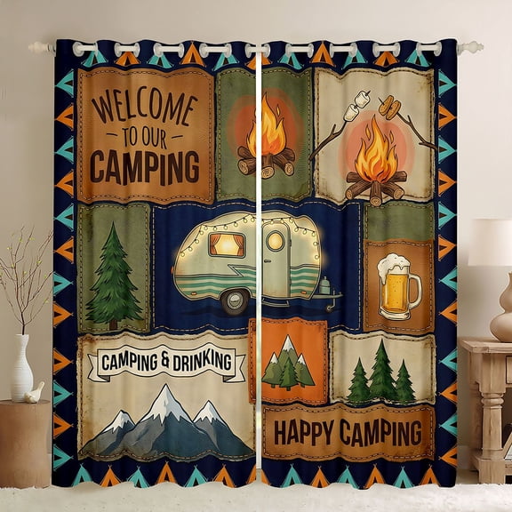 Erosebridal Kids Camping Black Out Curtains,Rustic Farmhouse Adventure Curtains Pack of 2 (42x63 Each) For Boys
