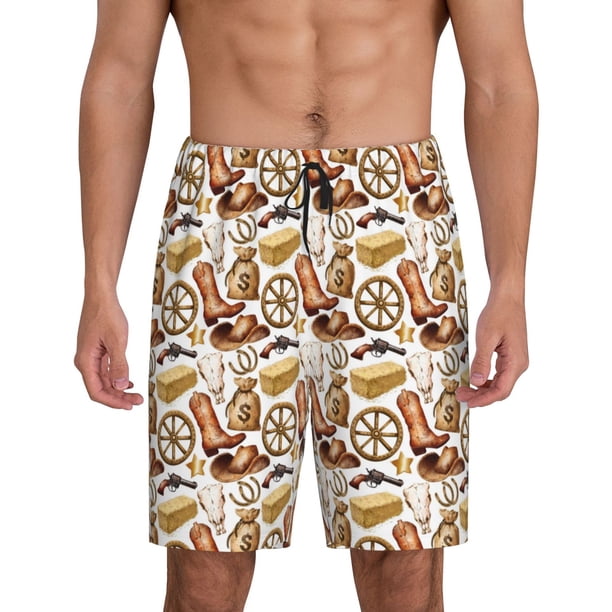 Fotbe Western Cowboy Pantalones Cortos de Pijama para Hombre, Ropa de Dormir, Pantalones de Pijama Cortos para Hombre-XX-Large