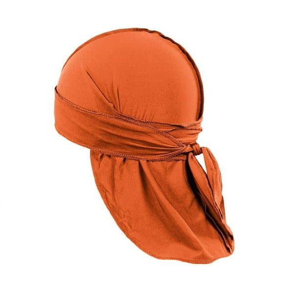 6 Pack Men's Durag Headwrap Waves Headscarf Bandana Doo Rag Long Tail (Orange)