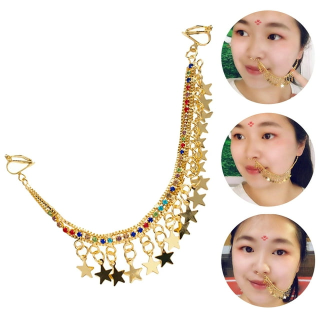 Indian Nose Chain Creative Rhinestone Nostril Ring Chain Nose to Ear Chain