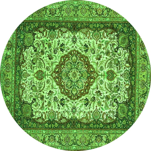 Ahgly Company Indoor Round Medallion Green Traditional Area Rugs, 3' Round