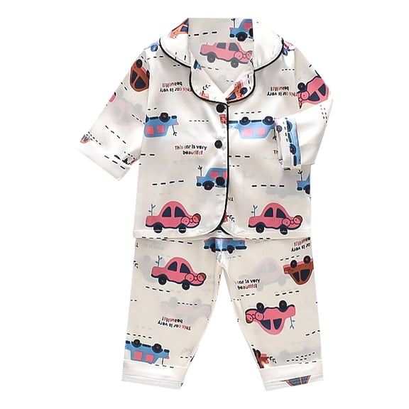 Tisuna Fall Pajamas Set For Girls Cozy Long Sleeve Collar Tops And Pants Pjs Kids 2 Pieces Cartoon Car Print Nightwear Set Size 1-2 Years