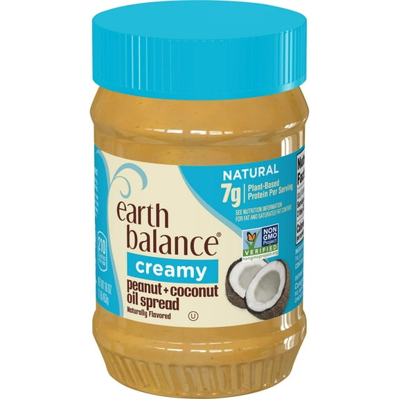 Earth Balance Creamy Peanut and Coconut Oil Spread, Peanut Butter Alternative, 16 oz Jar