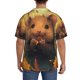 thumbnail image 3 of Balery Cute Sunflower Guinea Pig Camisa Casual de Manga Corta con Botones para Hombre, Texturizada, Estilo Cubano, para Playa, Verano-3X-Large, 3 of 5