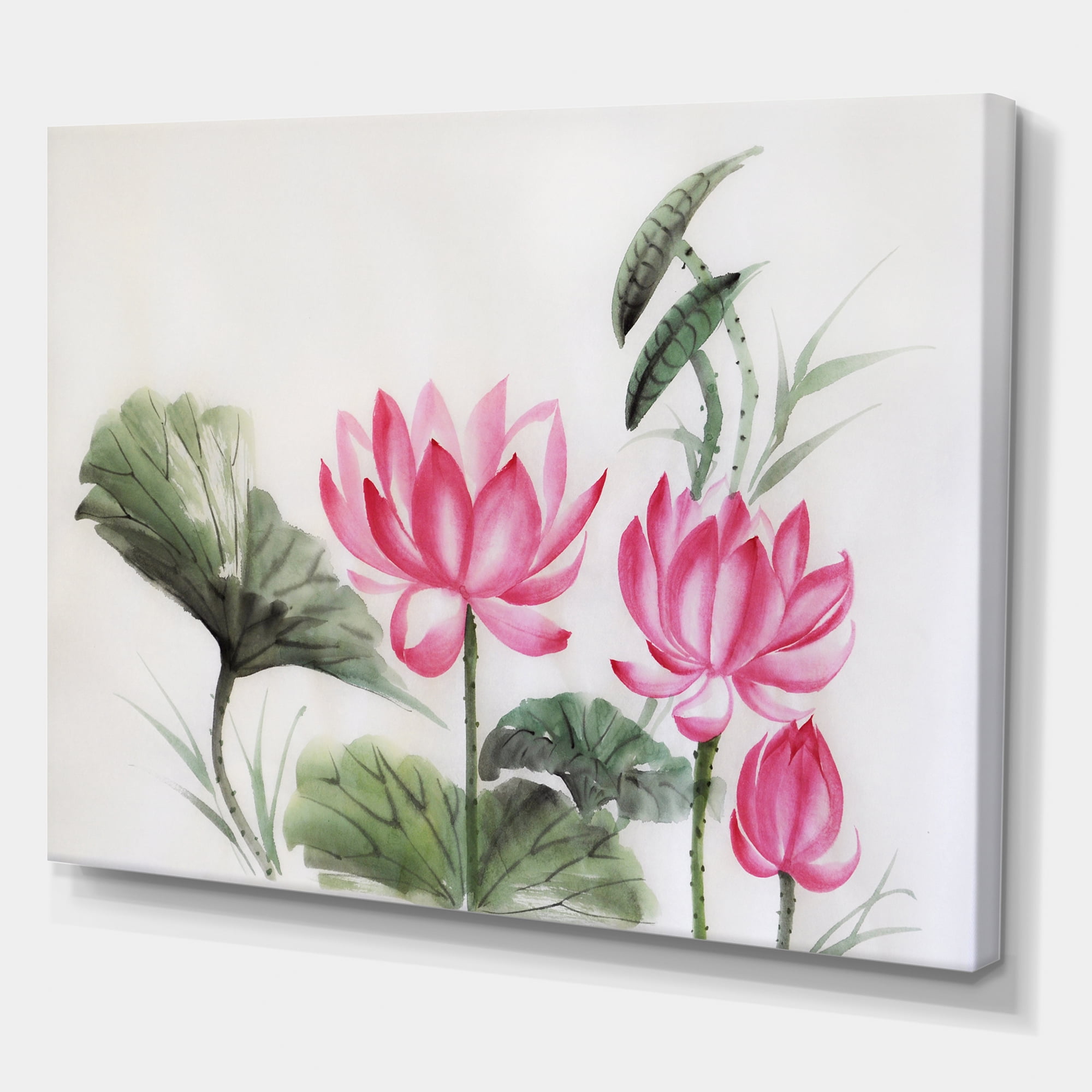 Designart ' Ancient Pink Lotuses In The Pond I ' Traditional Canvas Wall Art Print