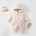 thumbnail image 2 of DHFJKG Infant Toddler Hooded Snowsuits Unisex Winter Clothes Fuzzy Lining Long Sleeve Print Button Down Onesie For Home Cozy One-Pieces, 2 of 4