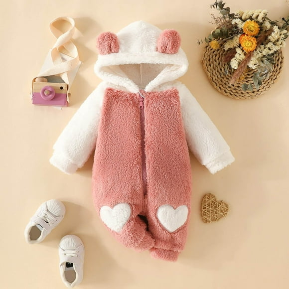 EDFBUYKRS Grenouillère pour Bébé avec Mitaines S Filles à Manches Longues à Capuche avec Oreilles d'Ours Combinaison Chaude