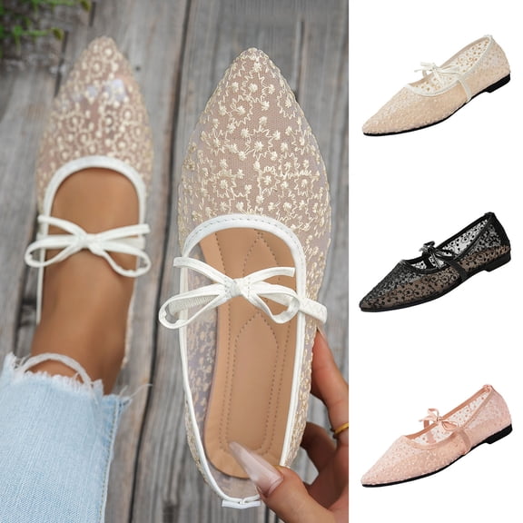 Miluxas Ballet Flats for Women Mary Jane Shoes with Strap Lace up Bow Flat Shoes Comfortable Dress Shoes for Women Dressy Work office Wedding Daily Ballerina Shoes Pink 9.5(43)