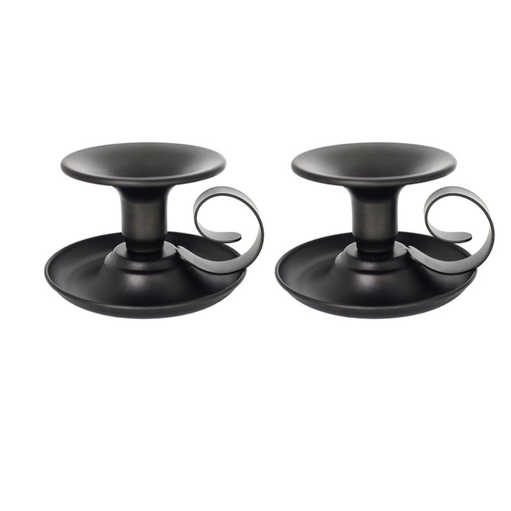 Retro Iron Taper Candle Holders – Set Of 2, Simple Black Candlesticks For Halloween, Christmas & Dining Decor