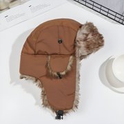 TELOLY Unisex Men Women Russian Hat Trapper Bomber Warm Trooper Ear Flaps Winter Ski Hat Solid Color Faux Fur Cap Headwear