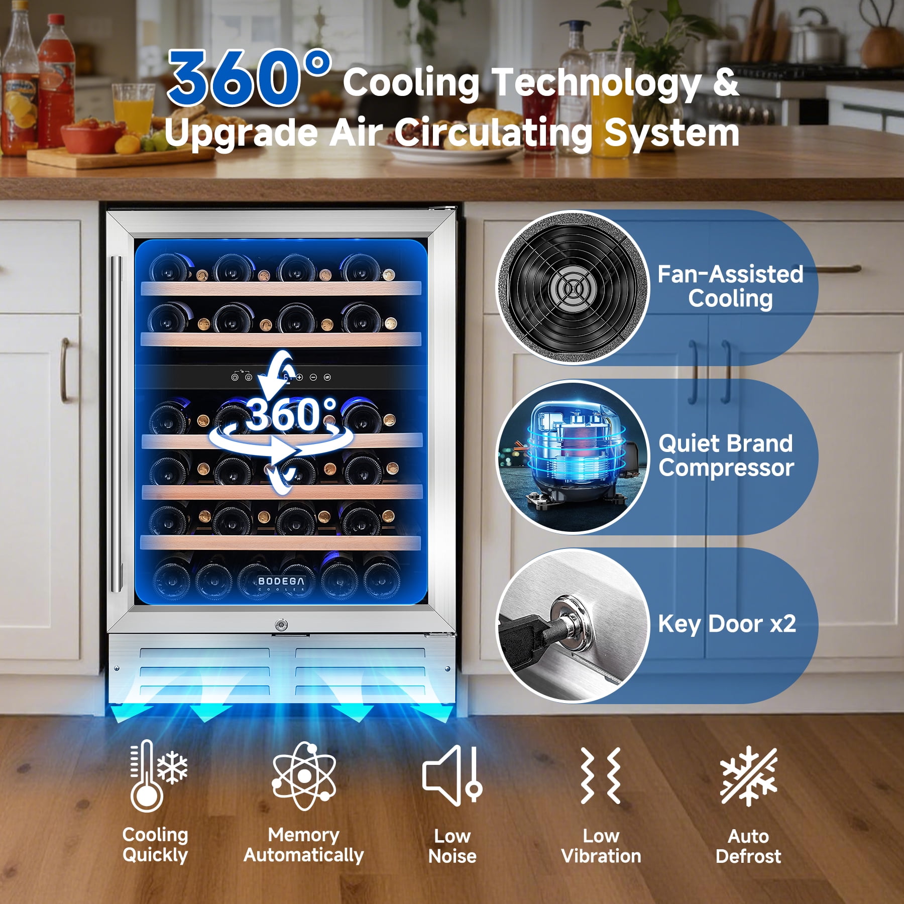 24" Dual Zone Wine Refrigerator, 46-Bottle Built-In or Freestanding Wine Cooler with Glass Door, Quiet Compressor, Digital Temperature Control & Memory Function