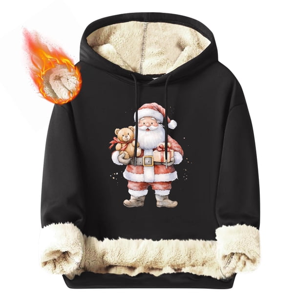 Sudadera con capucha para hombre, informal, a la moda, con estampado navideño, de manga larga y bolsillo, de poliéster