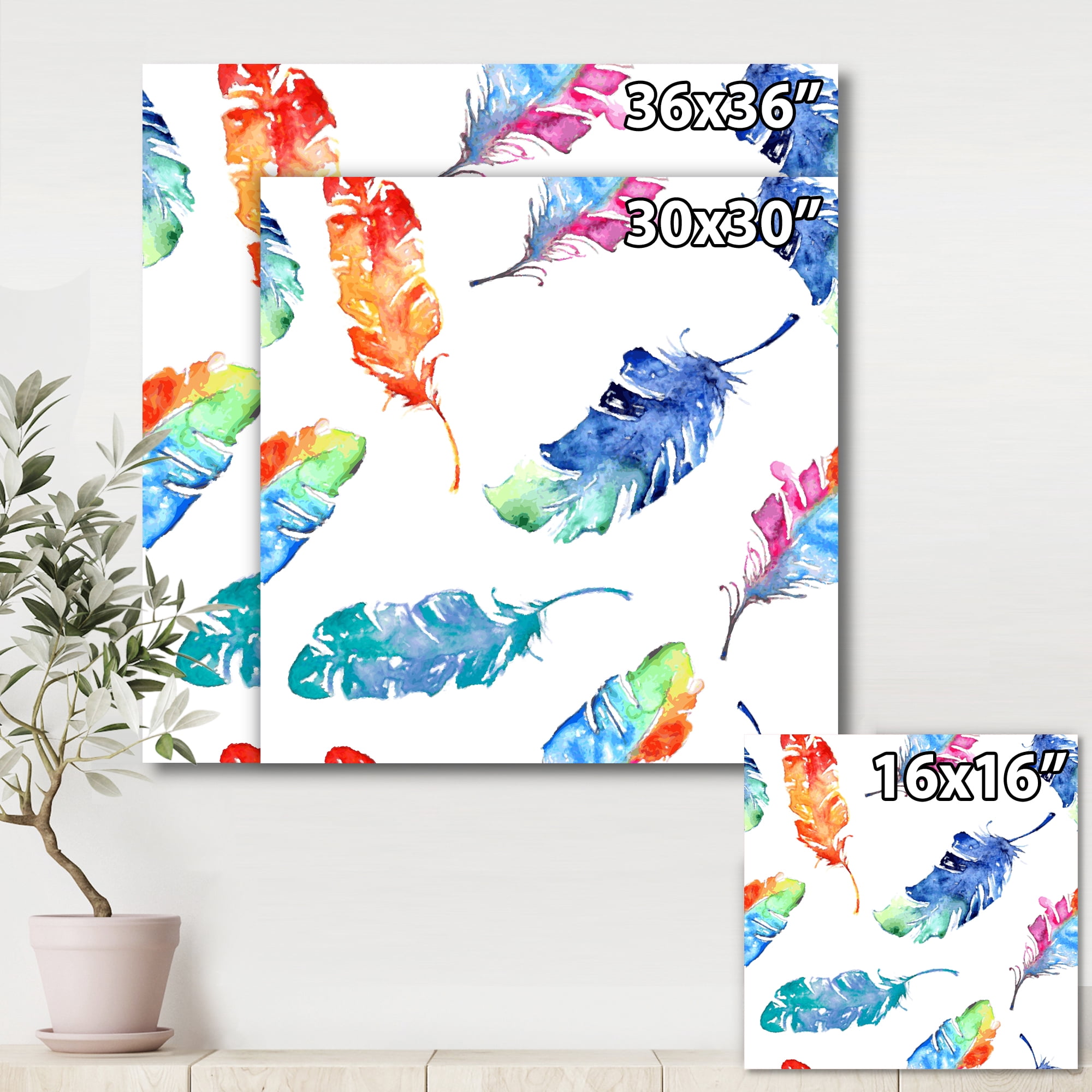 Designart ' Ethnic Colorful Feathers ' Bohemian & Eclectic Canvas Wall Art Print