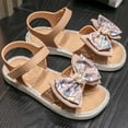 thumbnail image 4 of SGMVNU Girls' Sandals with Big Bowknot, Open Toe Soft Sole Flat Elegant Flower Girl Dress Shoes Beach Summer Casual Sandal, Size 11-12 Years , Brown, 4 of 6