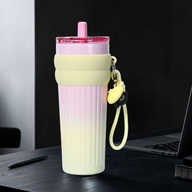 Vaso térmico portátil de 710 ml con tapa, regalo de cumpleaños, a prueba de fugas, reutilizable, botella de agua térmica para el trabajo y el hogar. Amarillo