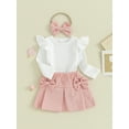thumbnail image 4 of Baby Girls Skirt Outfits Newborn Flying Sleeve Ribbed Tops and Corduroy Mini Skirt Headband Set Infant Clothes, 4 of 10