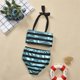 thumbnail image 3 of Conjunto de Bikini para niña bebé, traje de baño de rayas brillantes, Tops Halter para niños, pantalones cortos de cintura alta, traje de baño, ropa de playa, 6-12 meses, azul Feliz Sencillez, 3 of 4