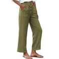 thumbnail image 5 of AHTJRT Lightweight Pants for Women Comfy Cotton Soft Trousers with Pockets Front Button Waist Straight Leg Spring Summer Slacks Dark Green S, 5 of 9