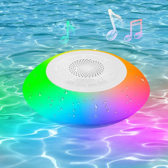 Portable Bluetooth Pool Speaker Hot Tub Speaker with Colorful Lights IPX7 Waterproof Floating Speaker Surround Stereo Sound Hands-Free Wireless Speakers for Shower Spa