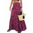 thumbnail image 3 of Womens Boho Maxi Skirt Summer Cruise Casual High Waist Flowy Long Skirt for Beach Vacation Rose Red L, 3 of 7