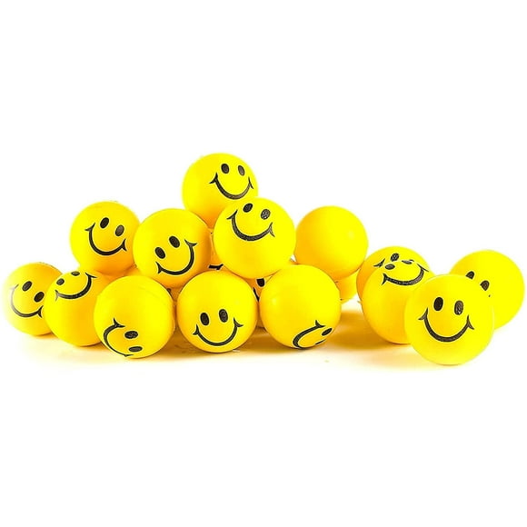 Stress Balls for Kids and Adults HTOOQ Bulk Pack of 24 2" Stress Smile Squeeze Balls HTOOQ Neon Yellow Funny Face Stress Balls - -