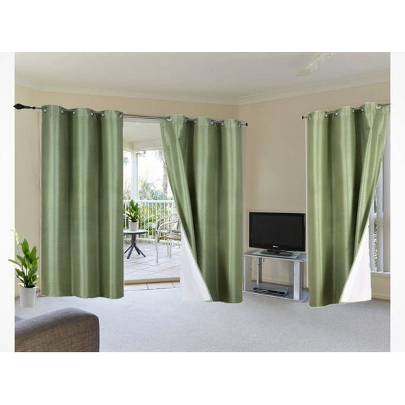 2-Piece Ev2 Sage Printed Lined Blackout Grommet Window Curtain Treatment, Set Of Two (2) Floral Pattern Room Darkening Panels 37" Wide X 63" Length (Each)