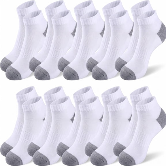 10 Pairs Mens Low Cut Ankle Athletic Socks, Breathable Cushioned