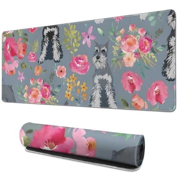 Long Mouse Pads for Desk,Schnauzer and Pioneer Flower Desk Mats on Top Of Desks, Desk Mouse Pad Extra Large with 3mm Non-Slip Base and Stitched Edge for Gaming,Office,Work,Home 31.5"x11.8"