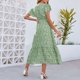thumbnail image 4 of Mujeres vestido de impresión floral sumemr moda elegante manga volando mujeres V cuello ruffle vestido para fiesta fecha diaria luz verde S, 4 of 6