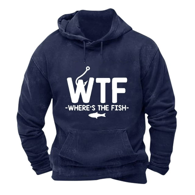 LOVZFMLL Essentials Hoodie for Men, Letter Print Outdoor Fishing Sweatshirt Hooded Pullover Tops Pockets Fall Clothes