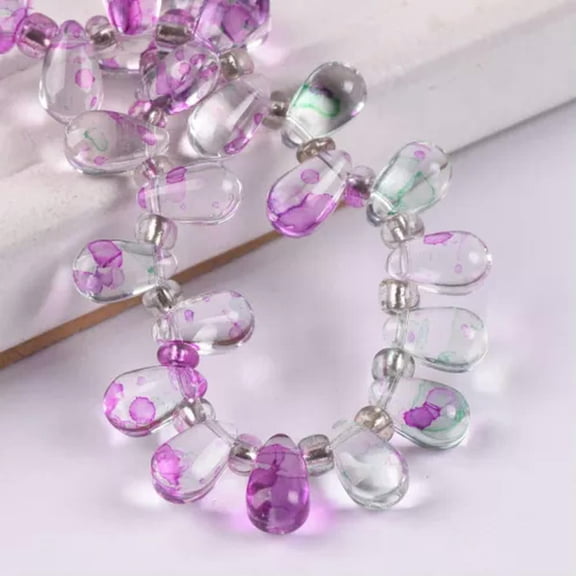 U8MO 20pcs 6x12mm Top Drilled Colorful Crystal Glass Teardrop Pendant Loose Beads-14# Purple & Green