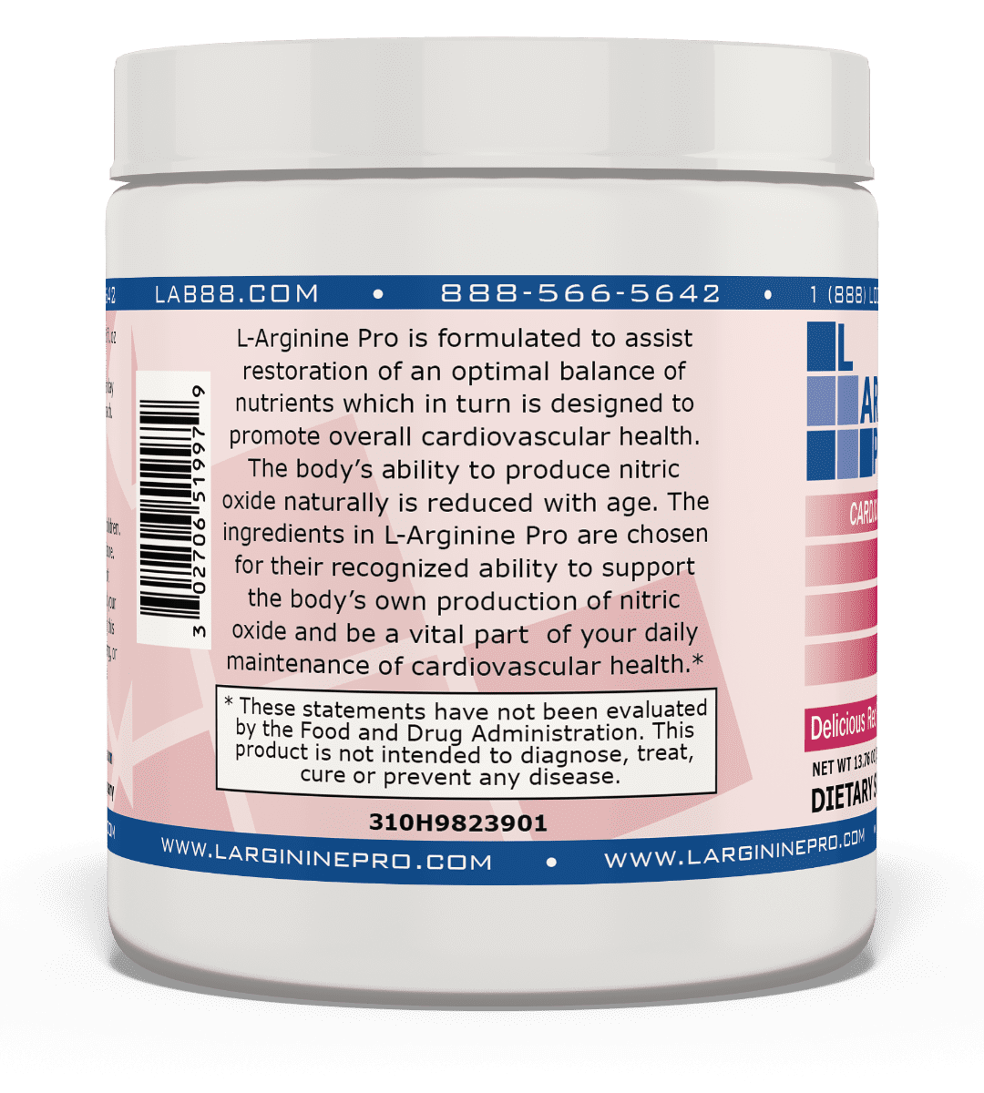 L-Arginine Pro Powder - 5500mg L-Arginine, 1100mg L-Citrulline Cardio Health (Raspberry, 3 Jars)