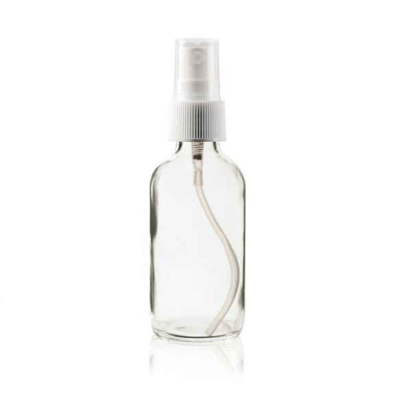 2 oz CLEAR Boston Round Glass Bottle - w/White Fine Mist Sprayer - pack of 6