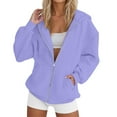 thumbnail image 5 of Women's Fall Zipper Front Long Sleeve Hooded Sweatshirt, Lightweight Casual Outdoor Pullover with Front Pockets, Streetwear Style Top for Daily Wear and Autumn Activities Light Violet S, 5 of 5