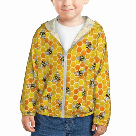 

Gaeub Honeycombs Print Athletic Sun Protection Hoodie for Kids Long Sleeve Outdoor UV Shirt Running Fishing Top for Boys Girls-3 Years