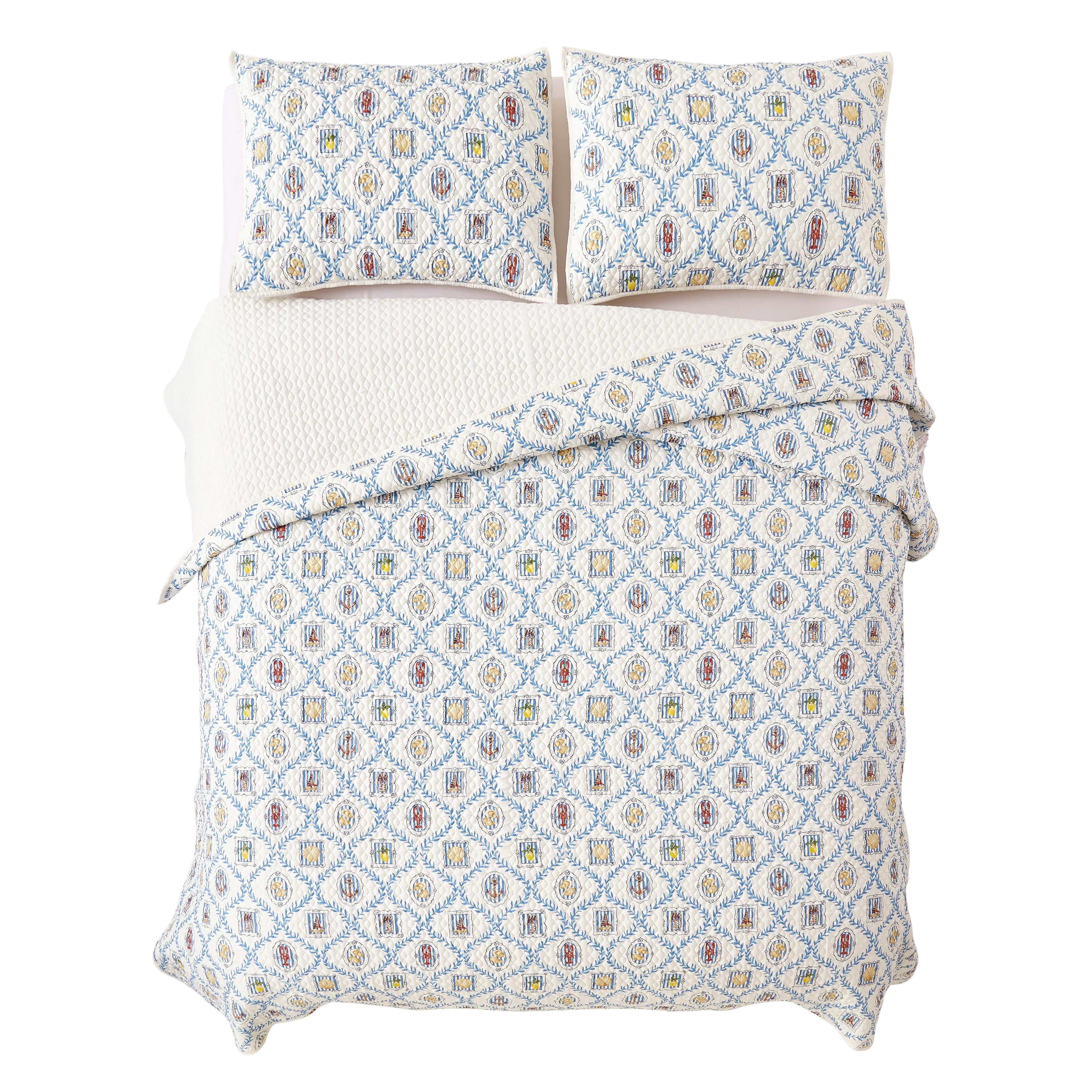 Modern Heirloom Coastal Tides Microfiber Lightweight 3-Piece Full/Queen Quilt Set, Multi