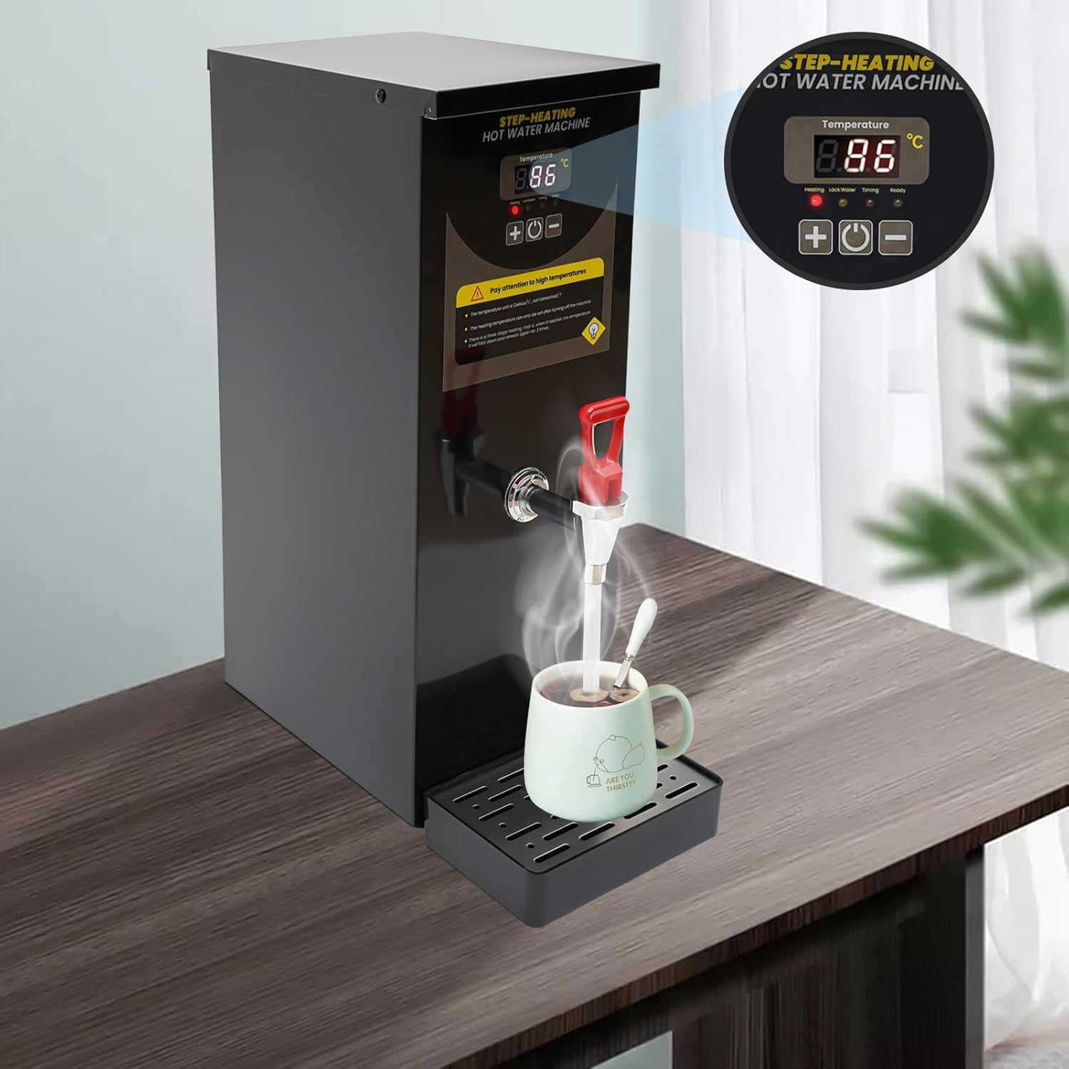 Hot Water Dispenser Electric Water Boiler And Warmer, 2000W Rapid Heating Tea Coffee Water Machine Stainless Steel Commercial Hot Water Maker for Restaurant, Hotel, Home, Office (Black)