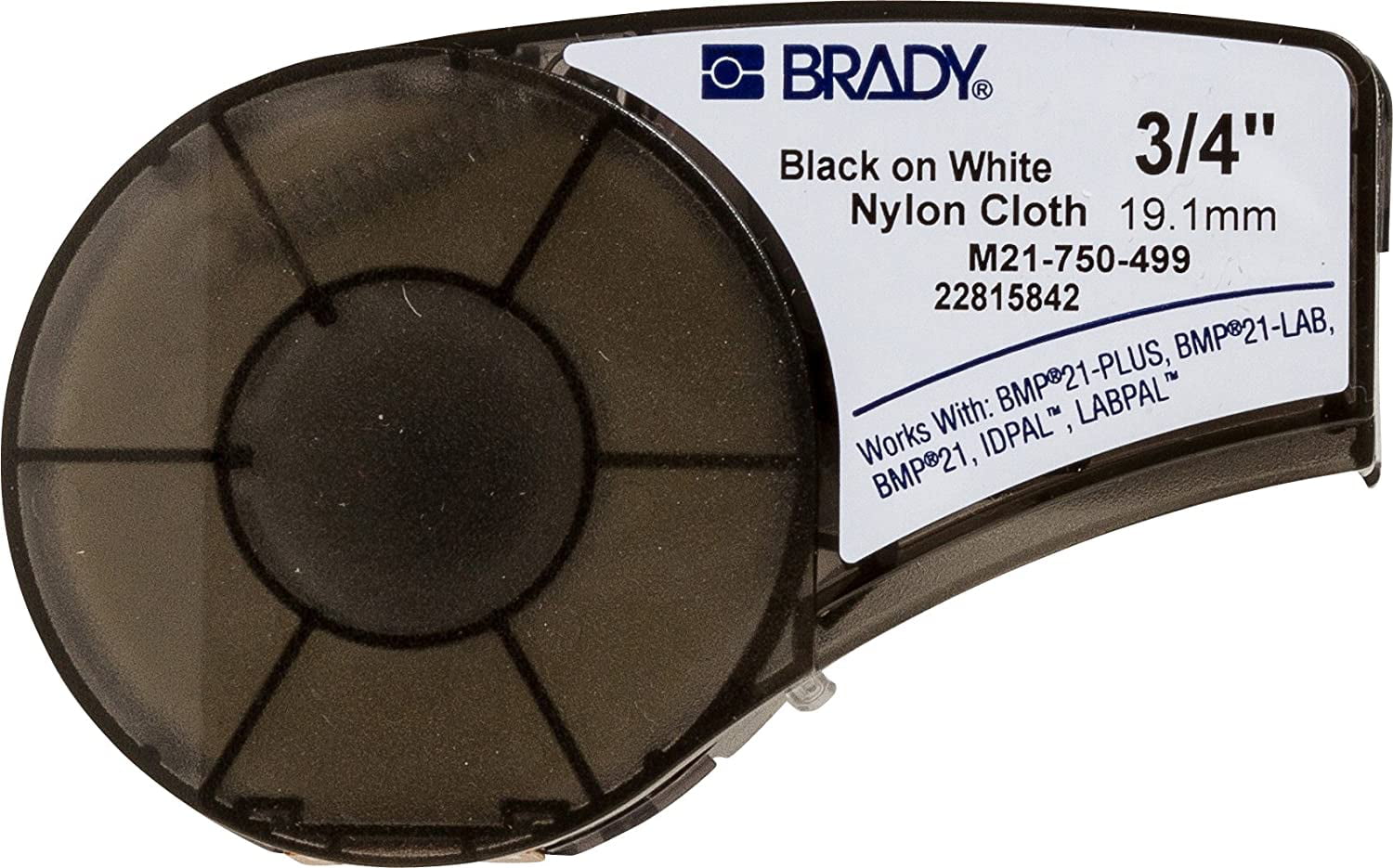 16 Width x 3/4 Height Brady MC-750-499 Nylon Cloth B-499 Black on White Label Maker Cartridge for BMP51/BMP53 Printers 