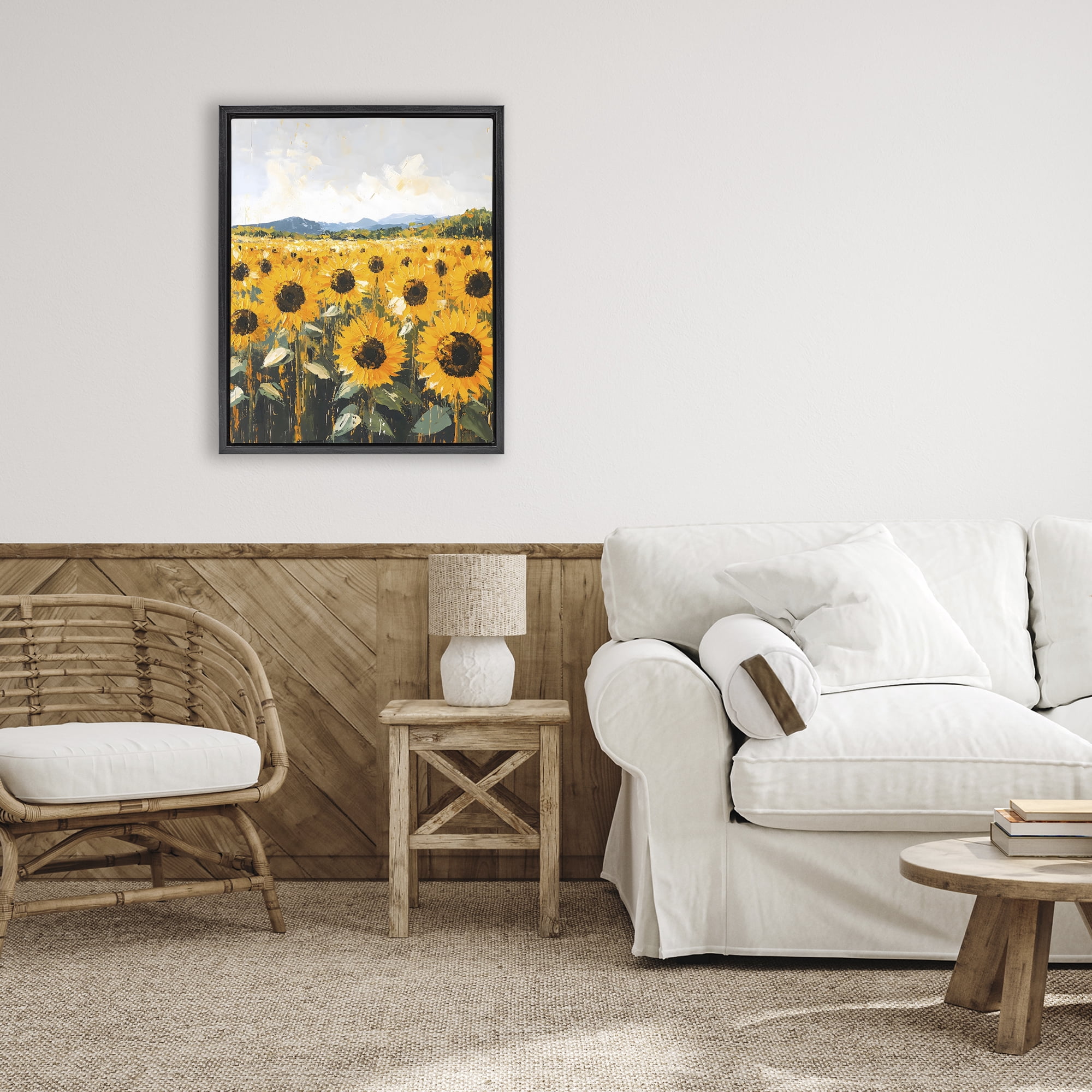 Stupell Industries Beautiful Sunflowers in Field Black Framed Floater Canvas Wall Art, design by Creative Studio