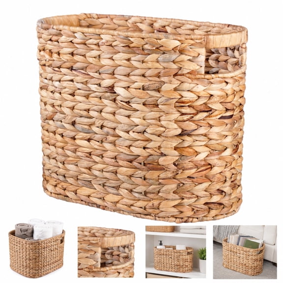 Handwoven Water Hyacinth Storage Basket with Handles, Large Natural Woven Organizer