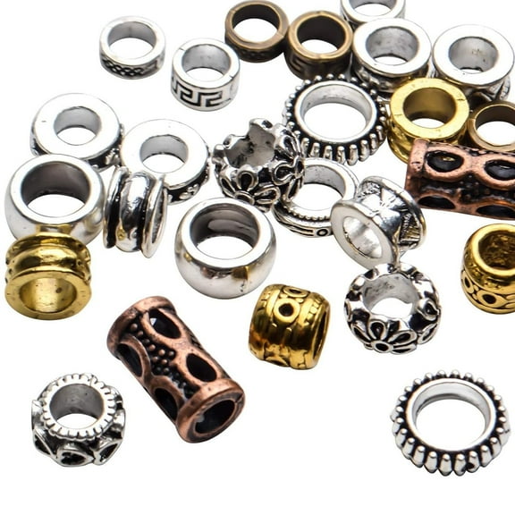 30 Pieces Tibetan Style Metal Beads Dreadlock Beads Large Hole Rodelle Round Loose Beads for Necklace Bracelet Jewelry Making Accessories Hair Decoration