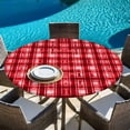 thumbnail image 6 of Red Plaid Round Tablecloth, Fitted Table Cover with Elastic for 45"-54" Round Tables, Modern Art Checkered Farmhouse Table Cloth Outdoor Indoor Dinning Party Waterproof Tablecloths, 6 of 7