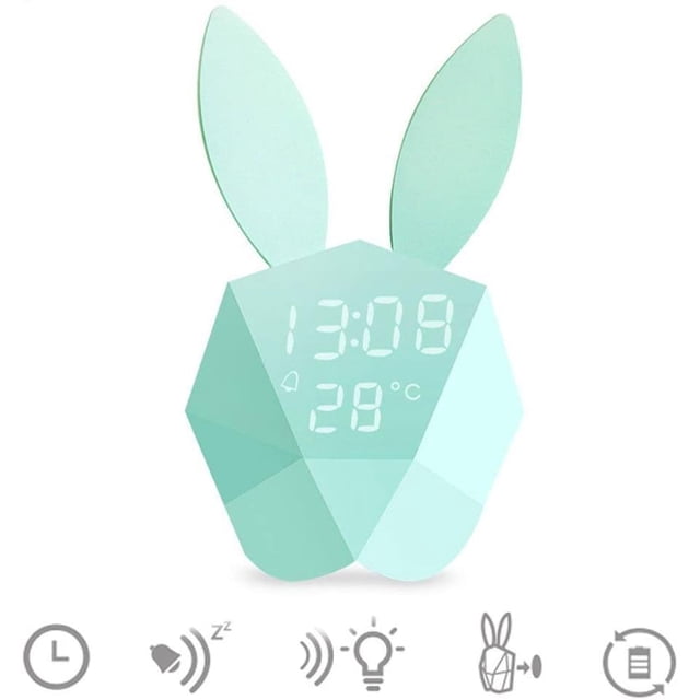 Cute Rabbit LED Night Light Lámpara de noche + Despertador Función incorporada Batería de litio LED Activado por voz Regalo de Navidad para niños, niñas, bebés Ormromra GX-148