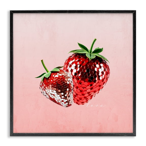 Stupell Industries Contemporary Disco Sequin Strawberries Black Framed Giclee Art, 12 x 12, by Kim Allen