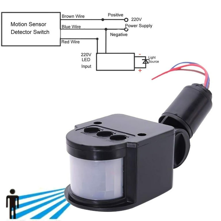 Motion Detector 220V 12 Volt Sensor Replacement Smart Light Infrared Human Body Size 16x6cm Black