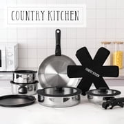 Country Kitchen Pots and Pans Cookware Set, 16-Piece Stainless Steel with Removable Handle, Silver