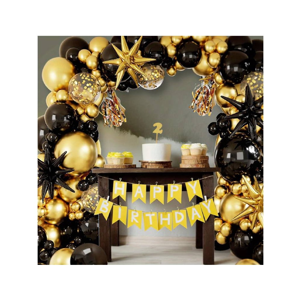 149Pcs Black & Gold Balloon Garland Arch Kit - Metallic Gold, Confetti & Starburst Foil Balloons for Birthday, Wedding & Graduation Party Decorations