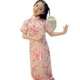 thumbnail image 2 of Skymirror Toddler Girls Qipao Chinese New Year Dress Cheongsam Dress Small Wintersweet Blossom Short Sleeves Chinese Traditional Clothes for Kids Toddler, 2 of 2