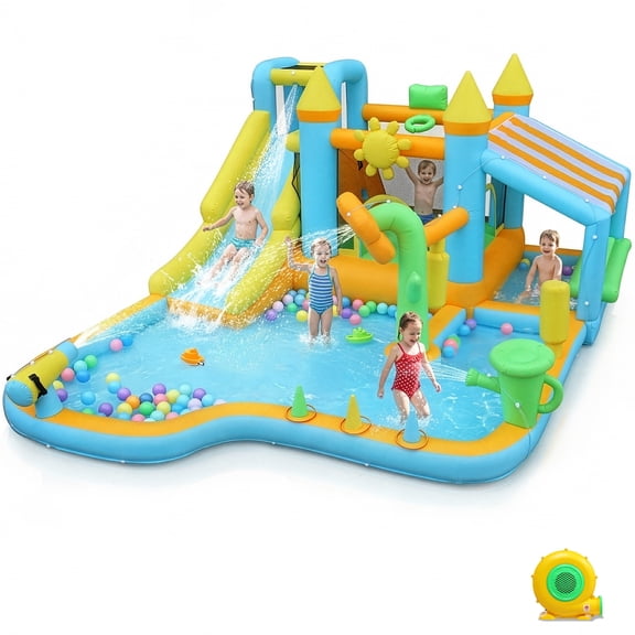 Ktaxon Inflatable Bounce House with Blower for Kids 3 , Indoor & Outdoor Bouncy Castle with Slide, Perfect for Birthday Parties, Backyard, Lawn